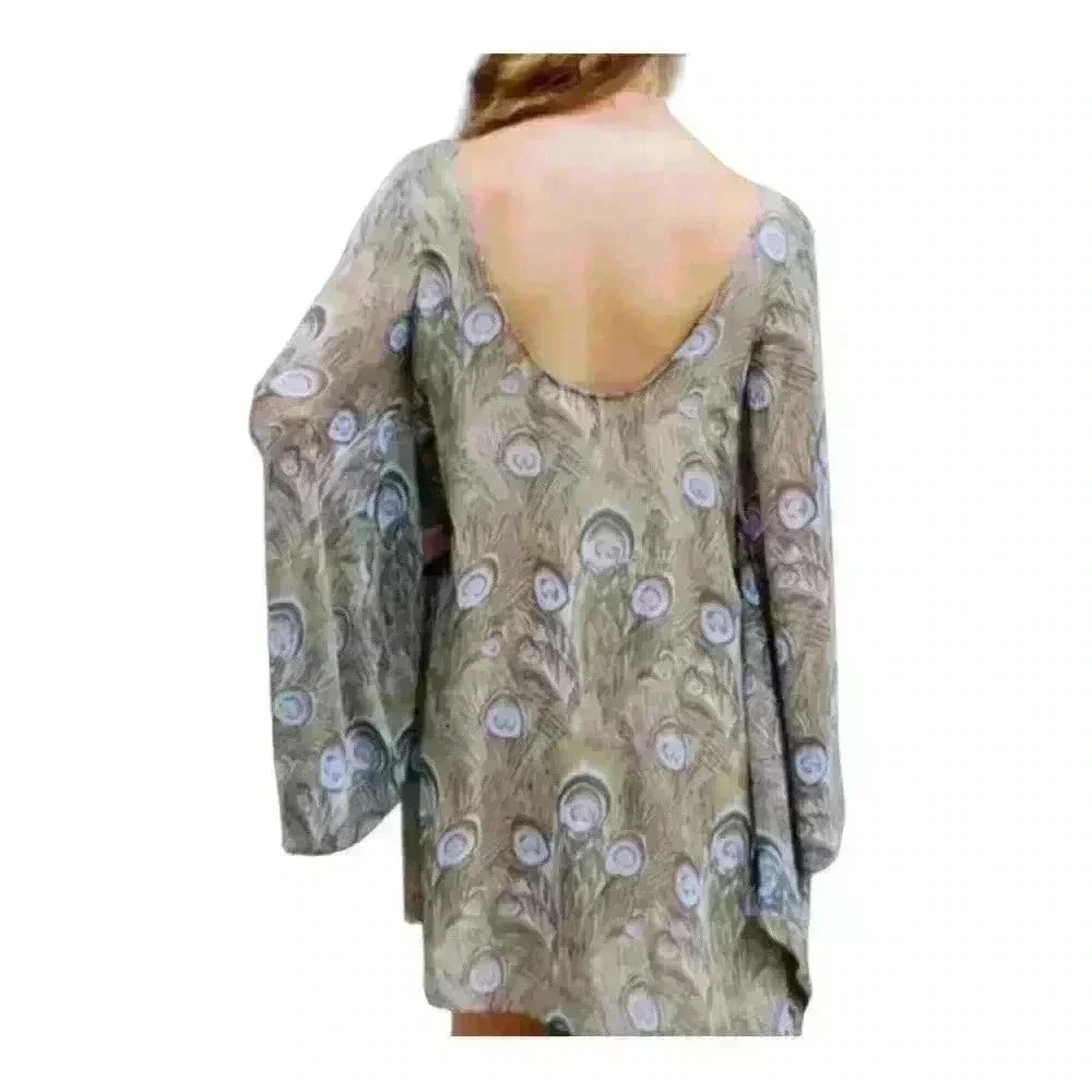 Show Me Your MuMu Peacock Feather Mini Tunic Dress with Butterfly Sleeves Size M